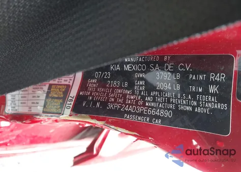 2023 Kia Forte Lxs from USA, damaged, VIN 3KPF24AD3PE664890